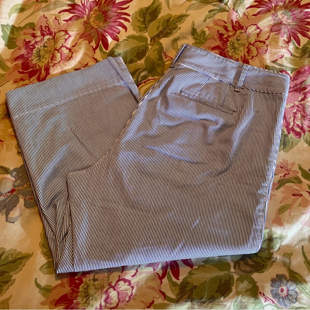 TALBOTS Size 10P  Striped Blue & White Wide Crop Classic Timeless Preppy